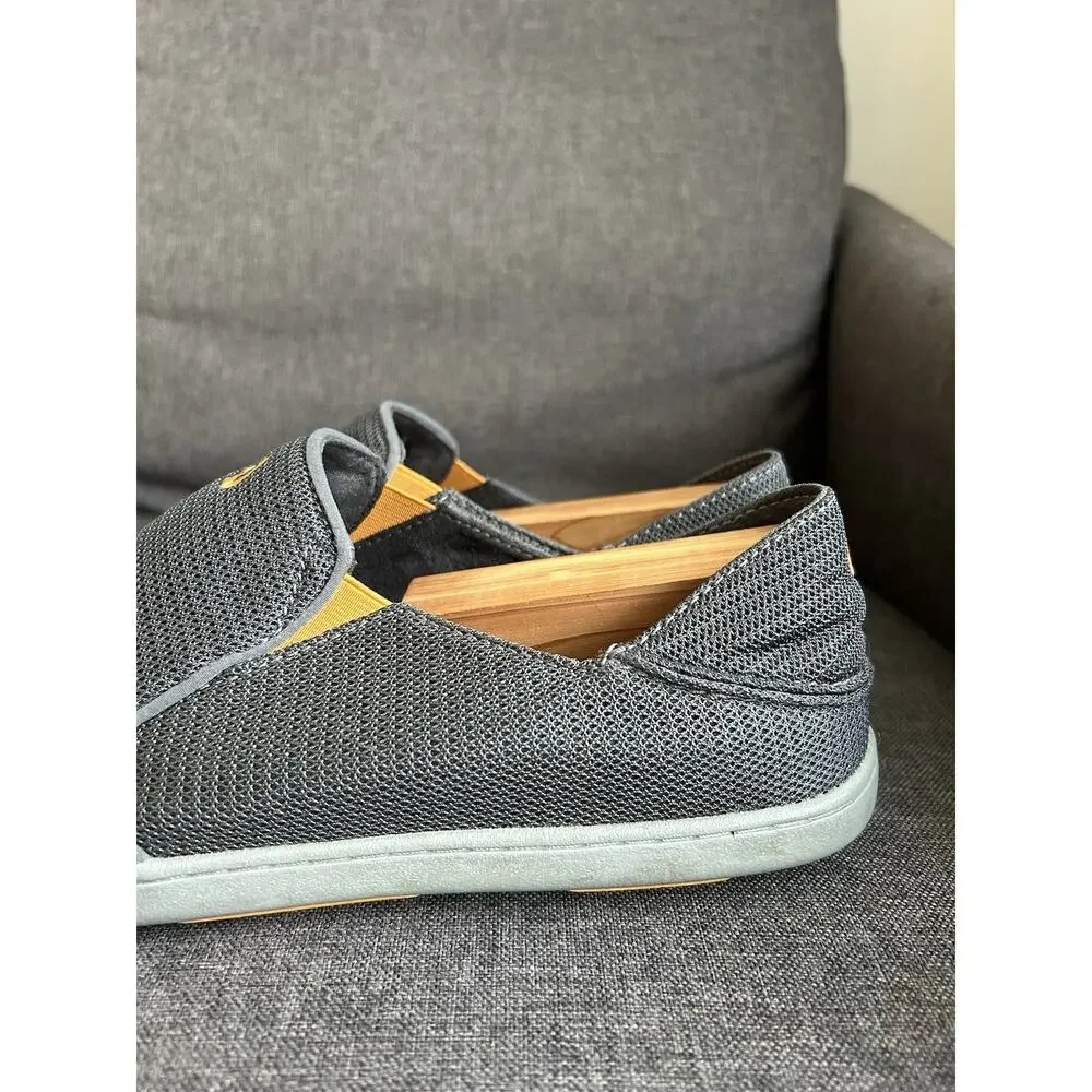 OluKai Mens 10 Nohea Mesh‎ Slip-On Stretch Sneaker Comfort Loafer Grey Orange